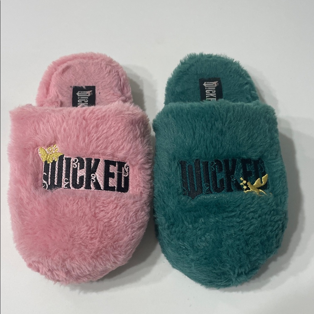 Wicked Pink and Green Fuzzy Slippers | S 5/6